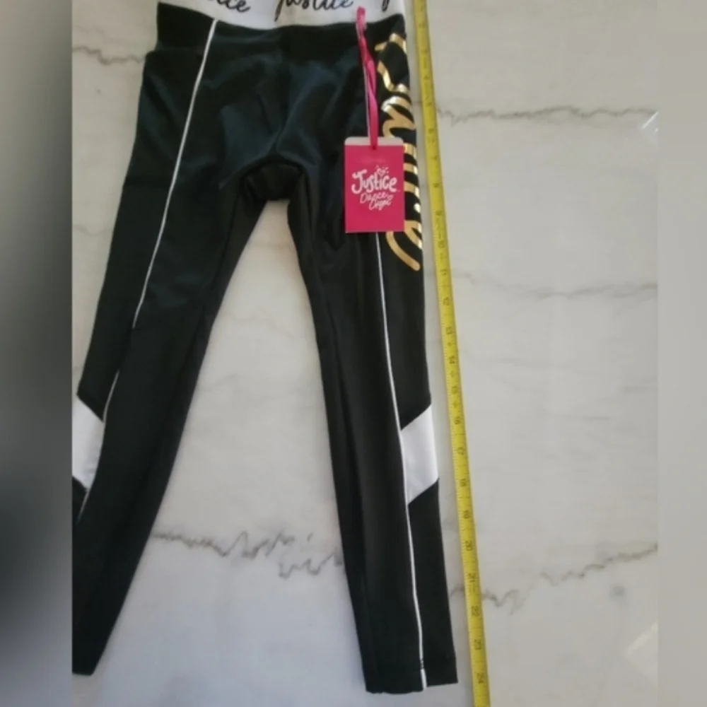 Justice Dance Gold, Black and White Pocketed Puff Paint Leggings Size XS Girls